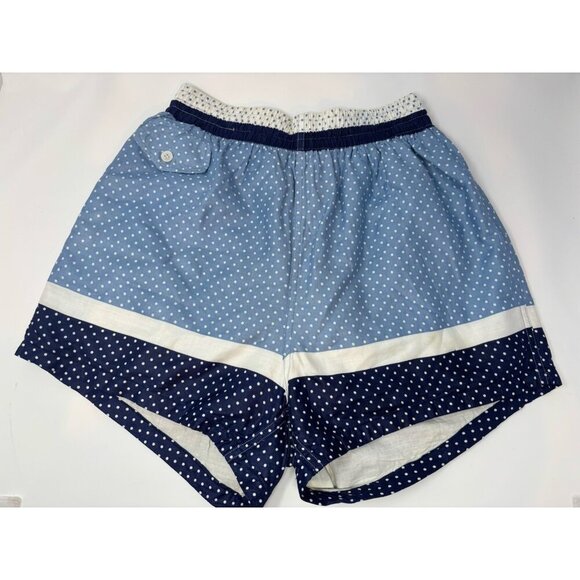 1950s Blue White Swim Trunks Bathing Suit Nautical Polka Dot Cotton Shorts Med - Picture 1 of 13